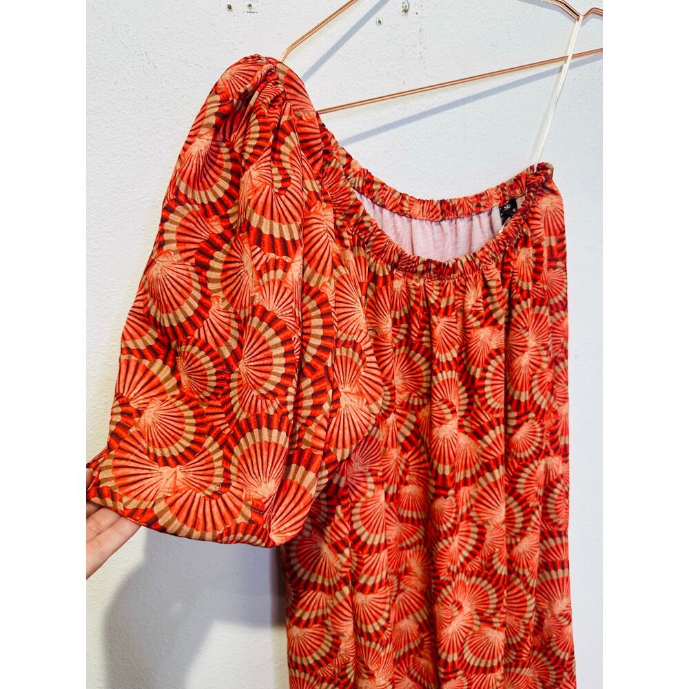 LOBOROSA Red Beige Shell Print One Shoulder Valeria Maxi Dress Size Small - Picture 6 of 11